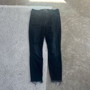 MOTHER Black Skinny Jeans with Raw Hem